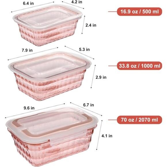 Food Storage Containers Set of 3 Meal Prep Salad Bowls BPA Free Pink To Go - Picture 3 of 7